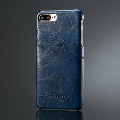 Fierre Shann retro olie Wax textuur PU lederen case voor iPhone 8 plus & 7 Plus met kaartsleuven (blauw)