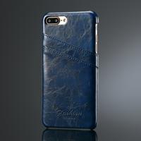 Fierre Shann retro olie Wax textuur PU lederen case voor iPhone 8 plus & 7 Plus met kaartsleuven (blauw)