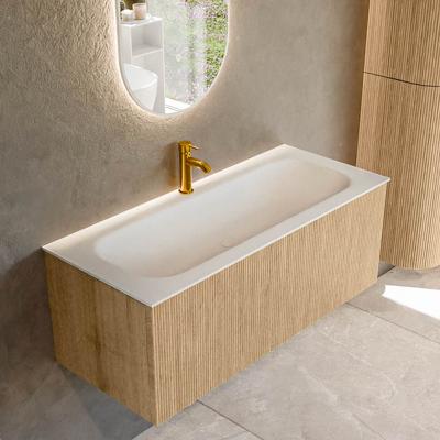 Badmeubel Mondiaz Kurve | 110 cm | Meubelkleur Oak | Wastafelkleur Talc | Midden spoelbak | 1 kraangat