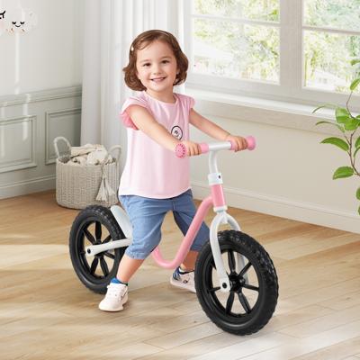 30CM Loopfiets Traploze Trainingsfiets met in Hoogte Verstelbaar Stuur en Zadel Peuterfiets met Frame van Carbonstaal Roze
