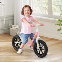 30CM Loopfiets Traploze Trainingsfiets met in Hoogte Verstelbaar Stuur en Zadel Peuterfiets met Frame van Carbonstaal Roze
