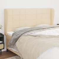 Hoofdbord met randen 163x23x118/128 cm stof crèmekleurig