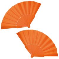 Handwaaier/spaanse waaier - 2x stuks - oranje - polyester - Verkoeling in de zomer - 41 x 22 cm