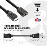 CLUB3D High Speed HDMI™ Extension Cable 4K60Hz M/F 5m/16.4ft 26 AWG - thumbnail