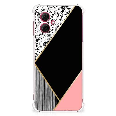 Motorola Moto G55 Shockproof Case Zwart Roze Vormen