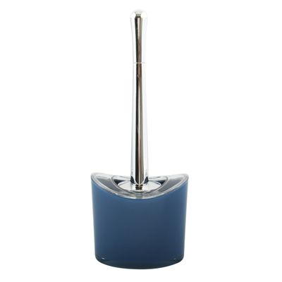 Toiletborstel in houder/wc-borstel Aveiro - PS kunststof/rvs - donkerblauw/zilver - 37 x 14 cm