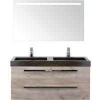 Seville Badmeubelset 120 cm - 2 Laden Craft Oak - Wastafel Lucca Dubbel met Sence Spiegel