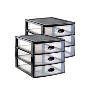 3x stuks ladeblok/bureau organizer met 3x lades zwart/transparant L35,5 x B27 x H27 cm