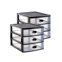 3x stuks ladeblok/bureau organizer met 3x lades zwart/transparant L35,5 x B27 x H27 cm