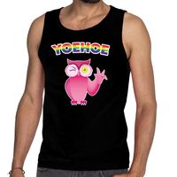 Yoehoe gay pride tanktop met roze knipogende uil zwart heren