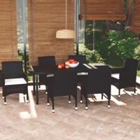 7-delige Tuinset met kussens poly rattan zwart