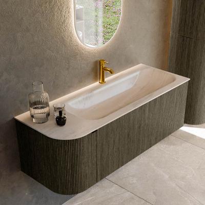 Badmeubel Mondiaz Kurve-Dlux | 125 cm | Meubelkleur Shadow | Wastafelkleur Meli | Solid surface | Wasbak rechter zijde spoelbak | 1 kraangat
