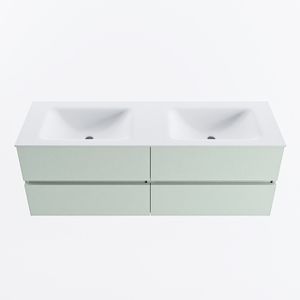 MONDIAZ VICA 140cm badmeubel onderkast Greey 4 lades. Wastafel CLOUD dubbel 2 kraangaten, kleur Talc.