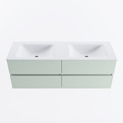 MONDIAZ VICA 140cm badmeubel onderkast Greey 4 lades. Wastafel CLOUD dubbel 2 kraangaten, kleur Talc.