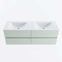 MONDIAZ VICA 140cm badmeubel onderkast Greey 4 lades. Wastafel CLOUD dubbel 2 kraangaten, kleur Talc.