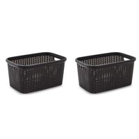 Rotan wasmand - 2x stuks - 35 liter - bruin - kunststof - badkamer - 53 x 36 x 26 cm