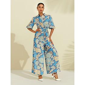 Jumpsuit met wijde pijpen en bloemenprint en trekkoord