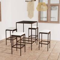 5-delige Tuinbarset met kussens poly rattan bruin