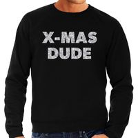 Foute Kersttrui x-mas dude zilveren glitter letters zwart heren