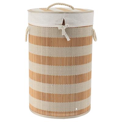 Wasmand Rustic?met deksel - naturel - rond - katoen/bamboe - 67 liter - 35 x 35 x 55 cm