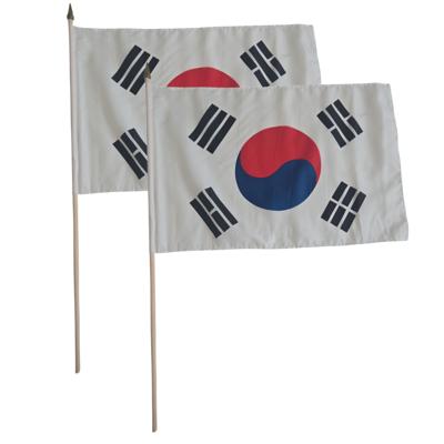 2x zwaaivlag zuid-korea - wit - polyester - 30x45 cm - op stok - feestversiering