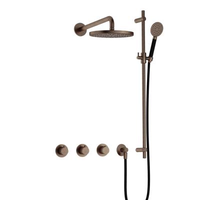 Hotbath Cobber - CB7067 - Inbouw Regendoucheset - Verouderd Messing - 2 Stopkranen - Thermostatisch - Wandarm 40 cm - Hoofddouche 200 mm - Ronde Handdouche 3 Standen - Glijstang 900 mm - Waterbesparend