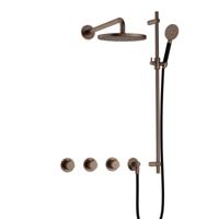 Hotbath Cobber - CB7067 - Inbouw Regendoucheset - Verouderd Messing - 2 Stopkranen - Thermostatisch - Wandarm 40 cm - Hoofddouche 200 mm - Ronde Handdouche 3 Standen - Glijstang 900 mm - Waterbesparend