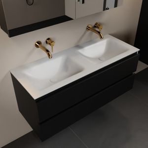 MONDIAZ AIVY 120cm badmeubel Urban, wastafel Talc solid surface dubbel zonder kraangat met spiegelkast (AI-351651TALC-NO - AI-M120URDU - AI-C120URMI)