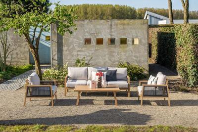 Decala loungeset - 4-delig aluminium - light teak look - desert sand- - Aluminium- Garden Impressions