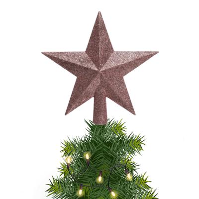 Decoris kerstboom piek - 1x - ster vorm - oudroze - glitter - 19 cm - kunststof - kerstpiek