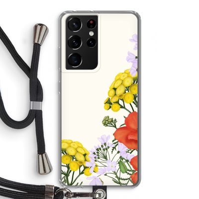 Wilde bloemen: Samsung Galaxy S21 Ultra Transparant Hoesje met koord