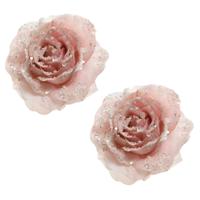 2x Kerstboom decoratie roos poeder roze 14 cm