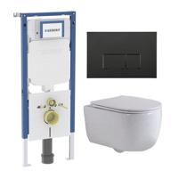 QeramiQ Dely Swirl Toiletset - 36.3x51.7cm - Geberit UP720 Duofix Sigma inbouwreservoir - slim zitting - mat zwarte bedieningsplaat - rechthoekige knoppen - wit glans SW1000766/Sw1026256/SW1237202/SW706189