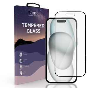 Lunso - iPhone 15 Plus - Gehard Beschermglas - Full Cover Screen protector - Black Edge