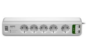 APC Stekkerdoos met overspanningsbeveiliging (+USB) stekkerdoos voor 5 stekkers, 2x USB, PM5U-GR