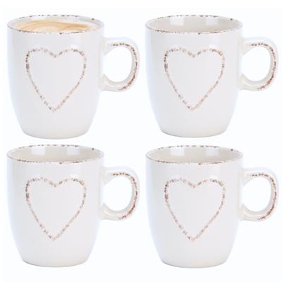 Siaki mokken set Heart - 4x - wit - 150 ml - koffie / thee - keramiek