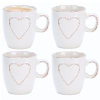 Siaki mokken set Heart - 4x - wit - 150 ml - koffie / thee - keramiek