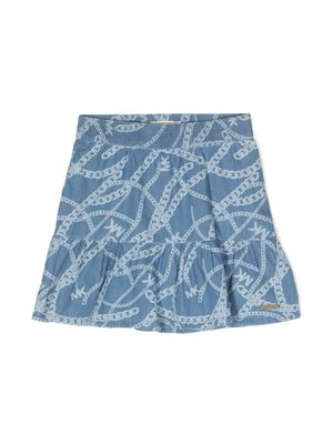 Michael Kors Kids chain-link print tiered skirt - Bleu