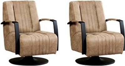 Set van 2 Taupe leren industriële draaifauteuils Galaxy - staal zwart frame met schotelvoet - Kenia Leer Taupe (taupe leer)