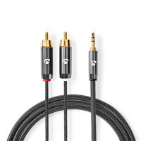 Stereo-Audiokabel | 3,5 mm Male - 2x RCA Male | Gun Metal Grey | Gevlochten kabel - thumbnail