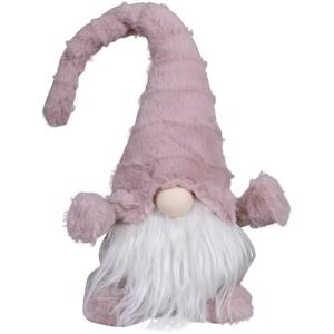 Decoratie kerstman gnome pop - 34 cm - lichtroze muts - pluche - dwerg/kabouter