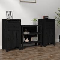 Dressoirs 2 st 40x35x80 cm massief grenenhout zwart