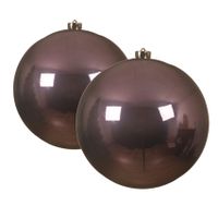 2x stuks grote kunststof kerstballen lila paars 14 cm glans