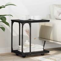 Bijzettafel met wiel Zwart Eiken 50 x 35 x 55.5 cm Bewerkt hout