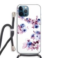 Waterverf bloemen: iPhone 12 Pro Max Transparant Hoesje met koord