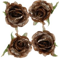 4x stuks decoratie bloemen roos goud bruin glitter op clip 10 cm - thumbnail