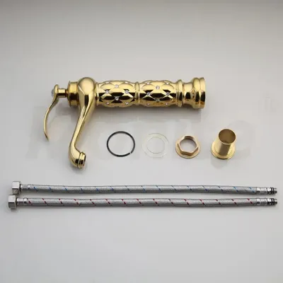 Luxe Handgeschilderde Keramische Wastafel met Gouden Kraan - Rond | Tafelmodel | Inclusief Pop-up Afvoer