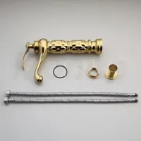 Luxe Handgeschilderde Keramische Wastafel met Gouden Kraan - Rond | Tafelmodel | Inclusief Pop-up Afvoer