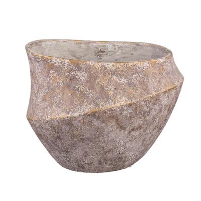 Rishell Bronzen cementen ronde pot met lijn groot L.