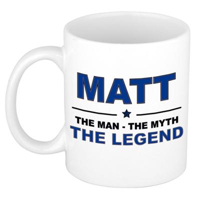 Matt cadeau mok - man myth legend - naam koffiemok / beker - wit en blauw - 300 ml Matt cadeau mok - man myth legend - naam koffiemok / beker - wit en blauw - 300 ml